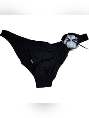 Beach Bunny Black Bikini Brief with White Lace Flower